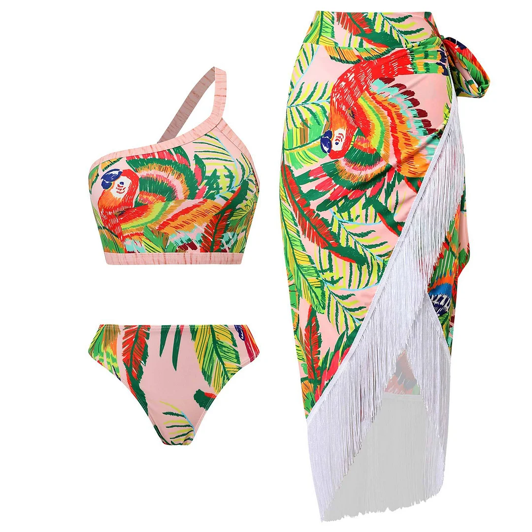 Vintage V-Neck Print One-Piece Swimsuit Set
