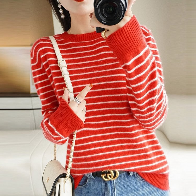 Stripes Cotton-Blend Long Sleeve Casual Sweater