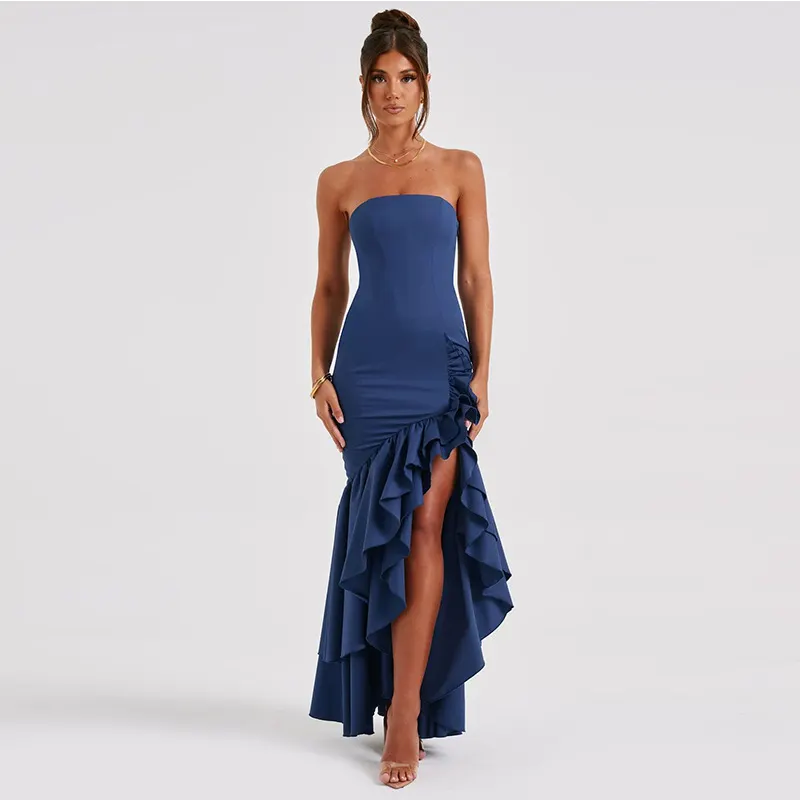Uveng Uveng Women's Wear Elegant Strapless Slit Fashion Slim Backpack Hip Dress Dress