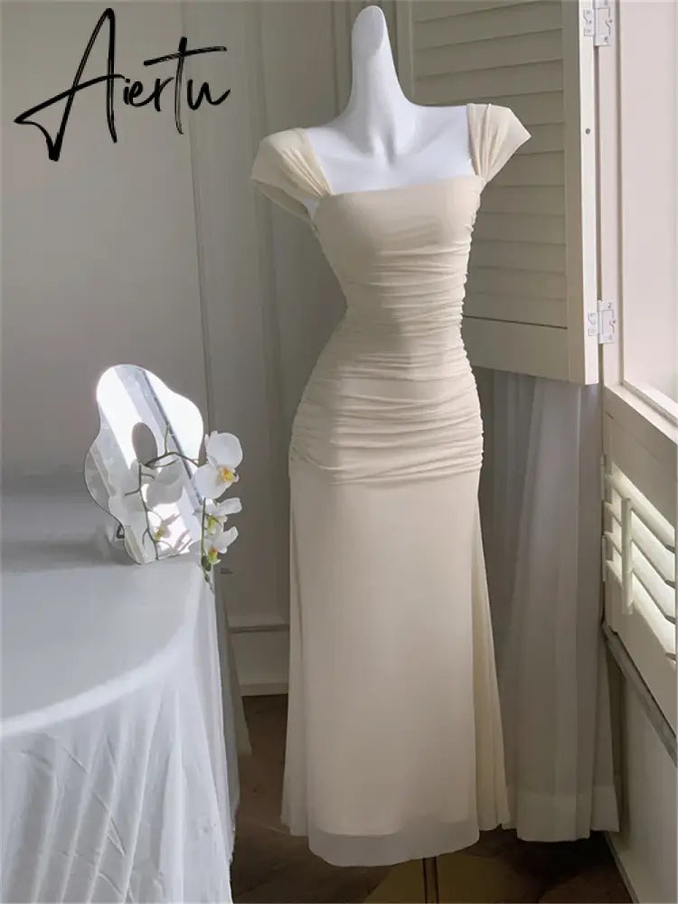 Aiertu Dress Women Elegant Summer  New Fashion Evening Party Ladies Vestidos Vintage Bodycon Clothes Female Korean Midi Dresses Aiertu