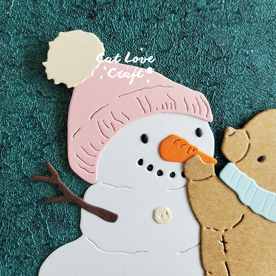 Nigikala Bear making a snowman Metal Cutting Dies Scrapbooking Stencil Die Cuts Card Making DIY Craft Embossing New Dies For 2023