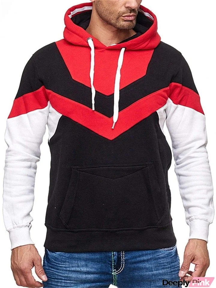 Winter Hooded Contrasting Pullover Loose Hoodies For Men