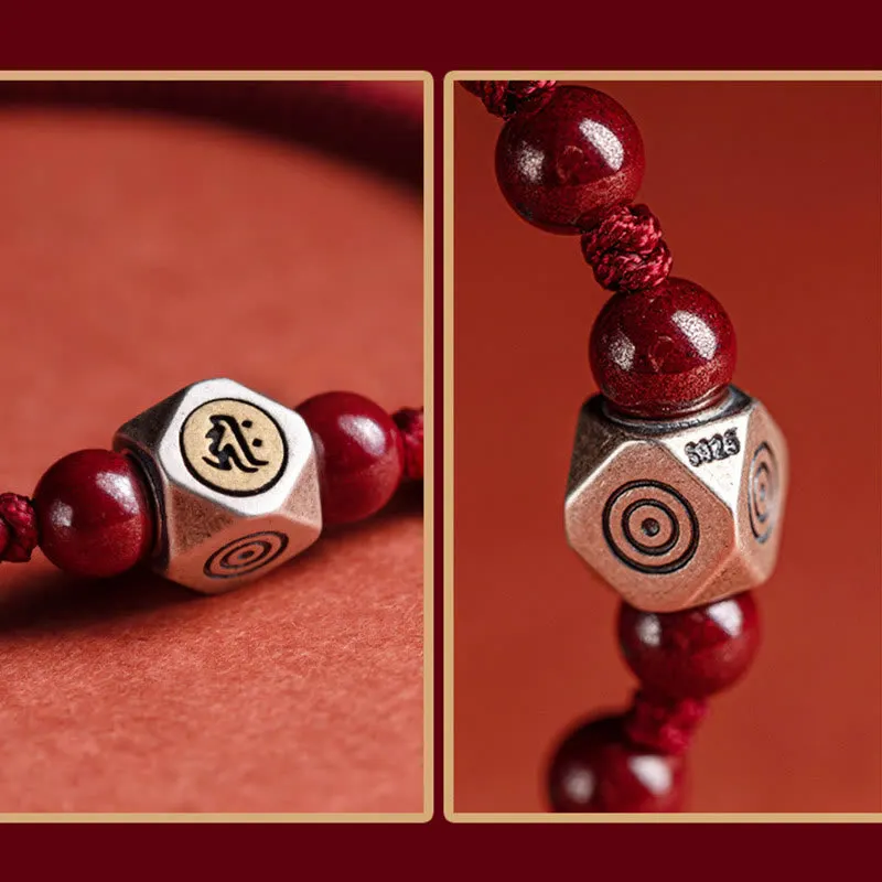 925 Sterling Silver Chinese Zodiac Natal Buddha Cinnabar Calm Bracelet