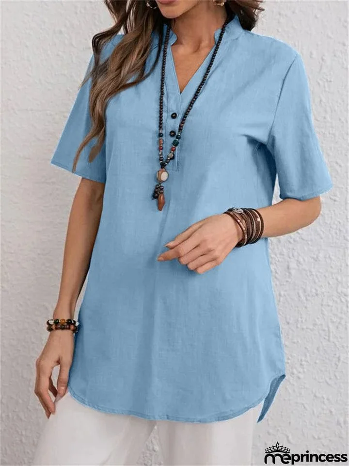 Women's Summer Pure Color Trendy V Neck Shirts