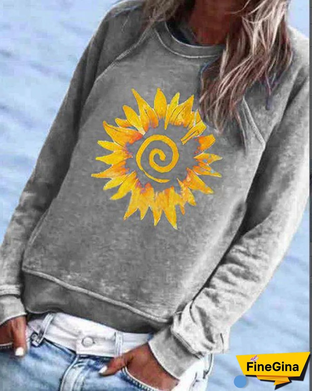 Casual Floral Printed Long Sleeve Crew-Neck Top