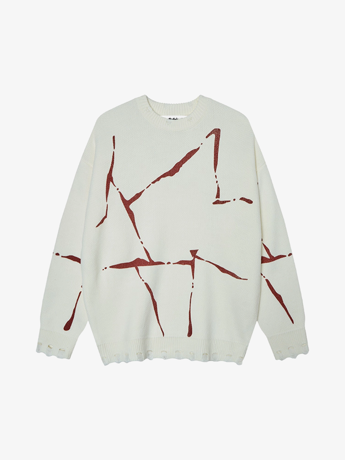 Apricot Actchic Line Embroidery Distressed Knit Sweater Front