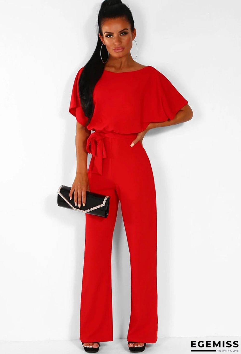 Button Lace-up Short-sleeved Jumpsuit | EGEMISS