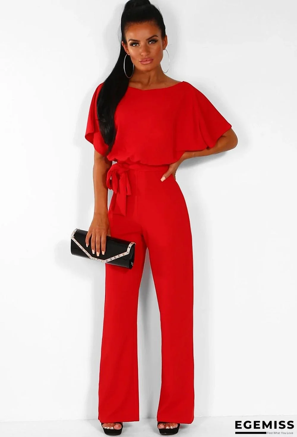 Button Lace-up Short-sleeved Jumpsuit | EGEMISS