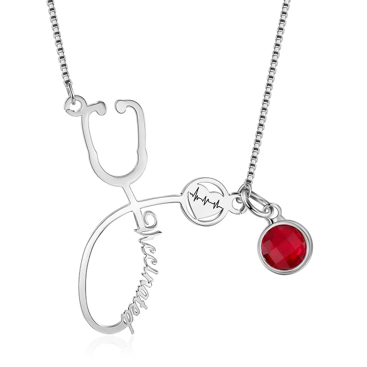 Personalized Vaccinated Stethoscope Necklace Custom Birthstone Necklace