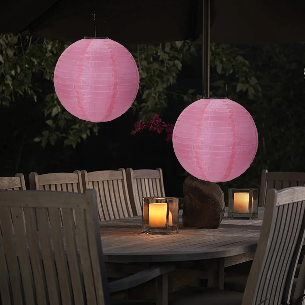 30cm Solar Hanging String Light Holiday Lantern LED China Lamp Decor (Pink)