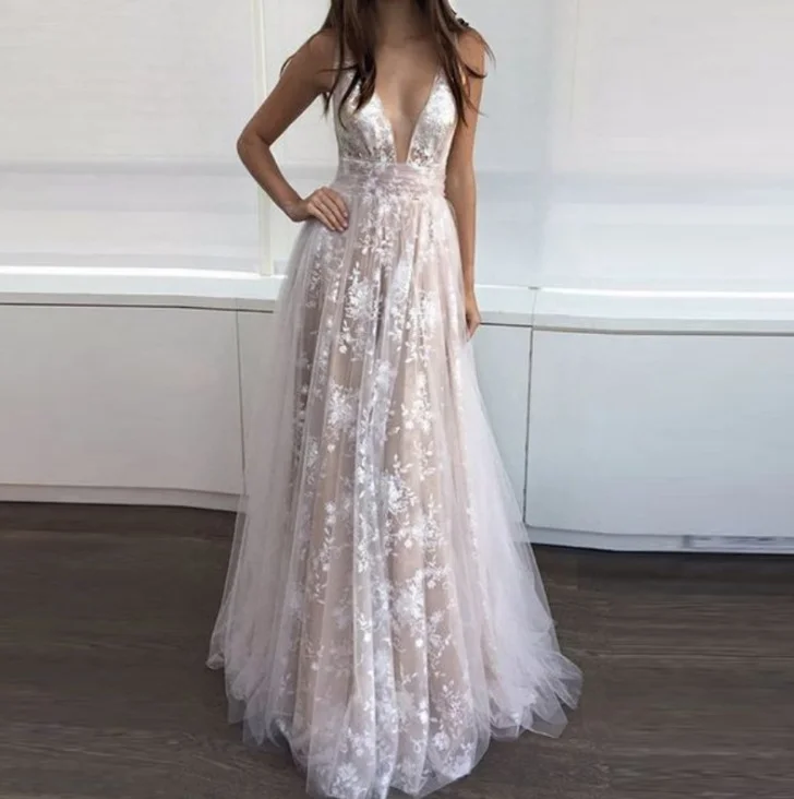 Brownm Brownm Summer New Women's Dress Sexy Lace Lace Deep V Sleeveless Evening Dress