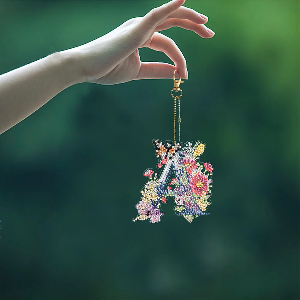 DIY A Diamond Art Key Rings Lettter Keychain Supplies Gift for Kids(Double Sided)