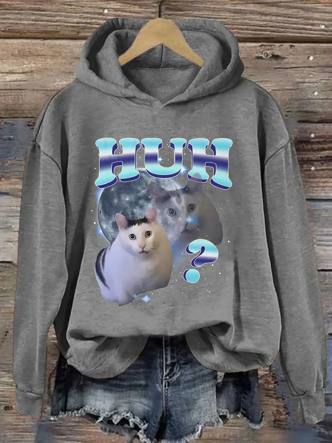 HUH Funny Cat Meme Hoodie