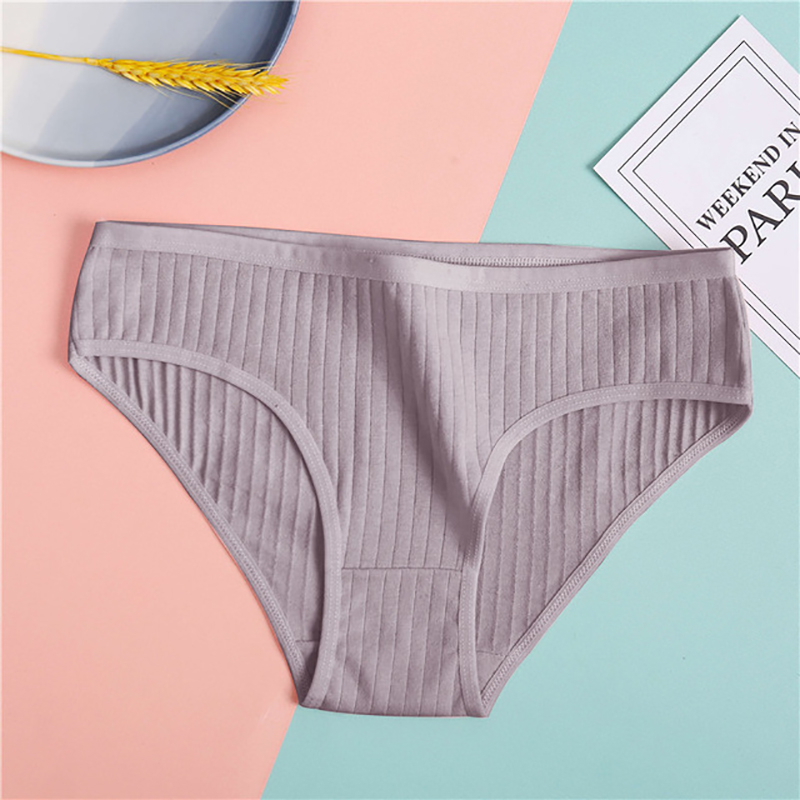 Buyergood Cotton Panties Breathable Striped Women's Cotton Briefs Sexy Female Underpants Underwear Women Solid Skin-Friendly Lingerie M-XL