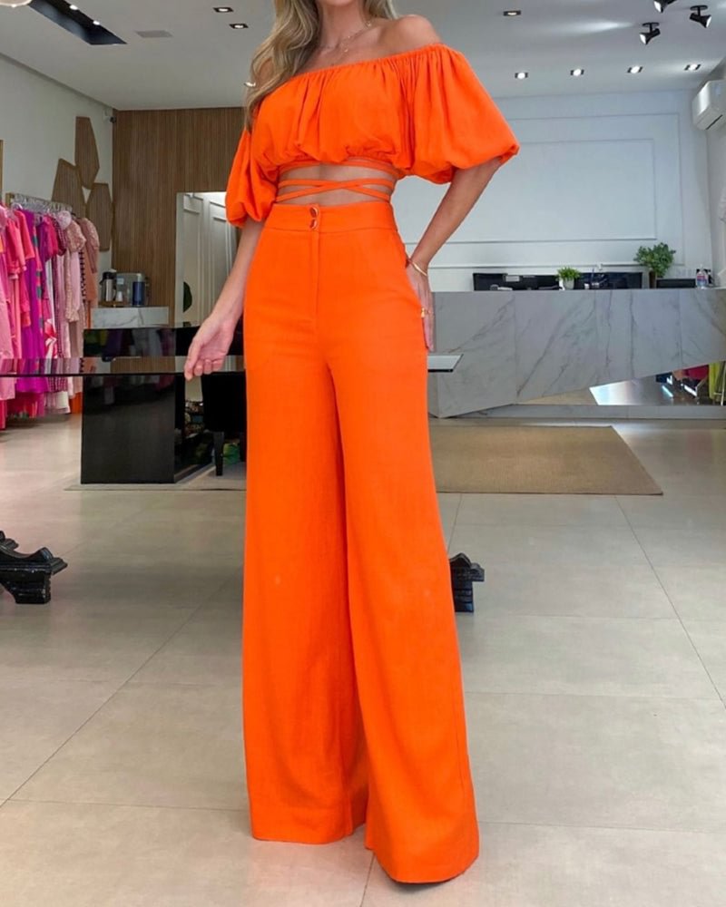 Puff Sleeve Off Shoulder Two Piece Set