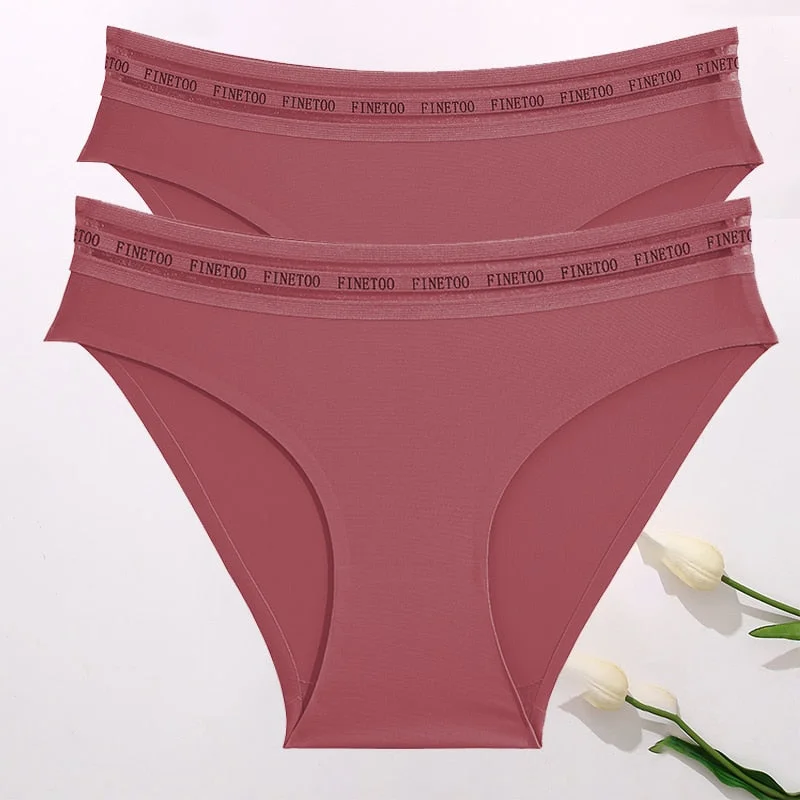 FINETOO 2PCS/Set Women Seamless Panties Lingerie Letter Underpant Ladies 7 Solid Colors L-XXL Woman Sexy Panty Briefs Underwear