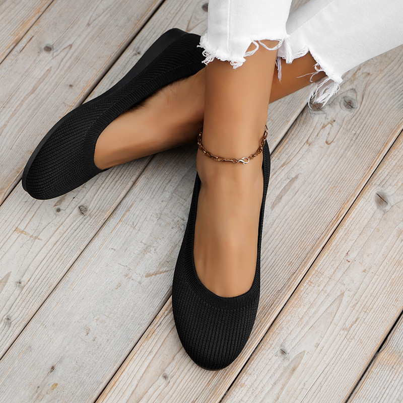 Autumn Flat Round Toe Slip-on Shallow Mouth Knitted Fashion Versatile Shoes