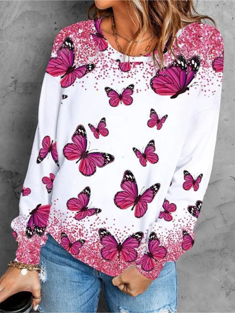 Women's Shiny Butterfly Print Sweatshirt