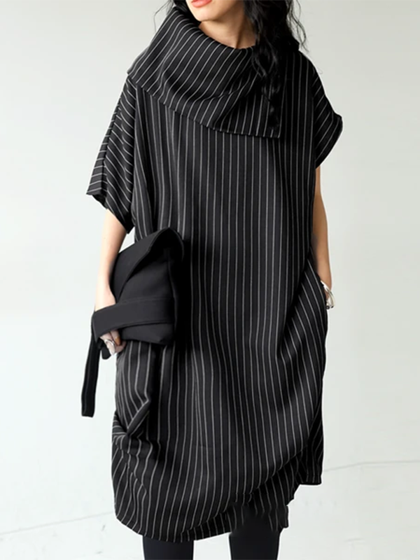 Loose Semi-sleeved Striped Midi Dress