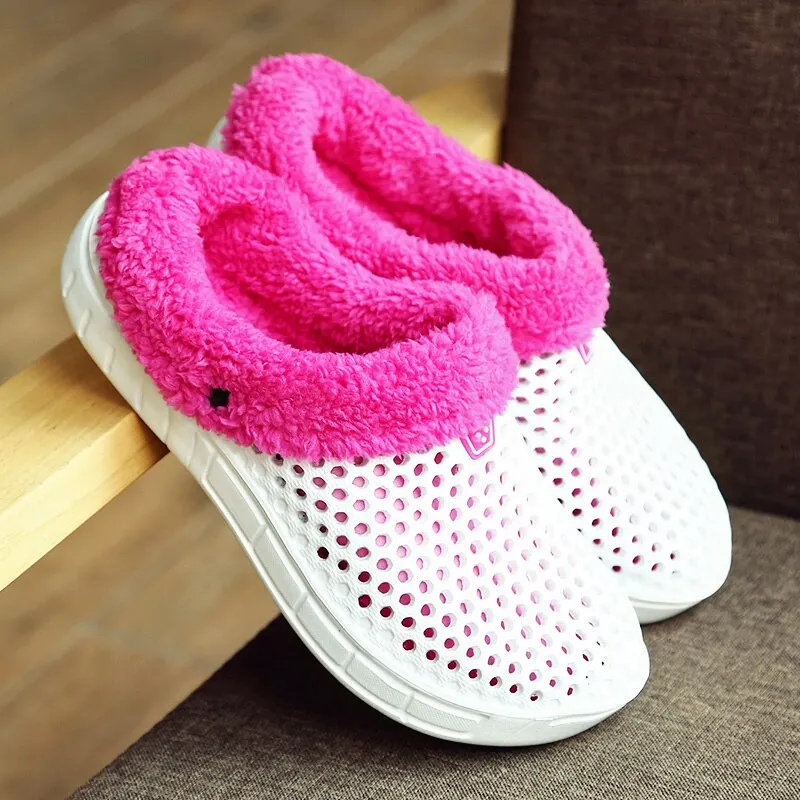 Men and Women Winter Slippers Fur Slippers Warm Fuzzy Plush Garden Clogs Mules Slippers Home Indoor Couple House Floor Slippers
