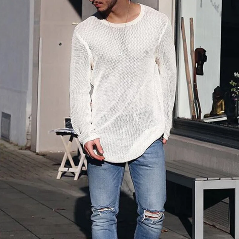 Men's solid color long-sleeved knitted pullover