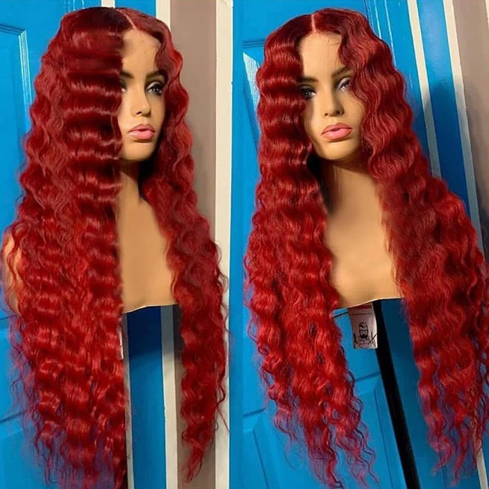 ELCNEPAL® | Preferred Wine Red Curly High-Density Hair Wig With Baby Hair Brazilian Remy Hair - Ombre Honey Blonde Lace Front Wigs For Black Women ELCNEPAL