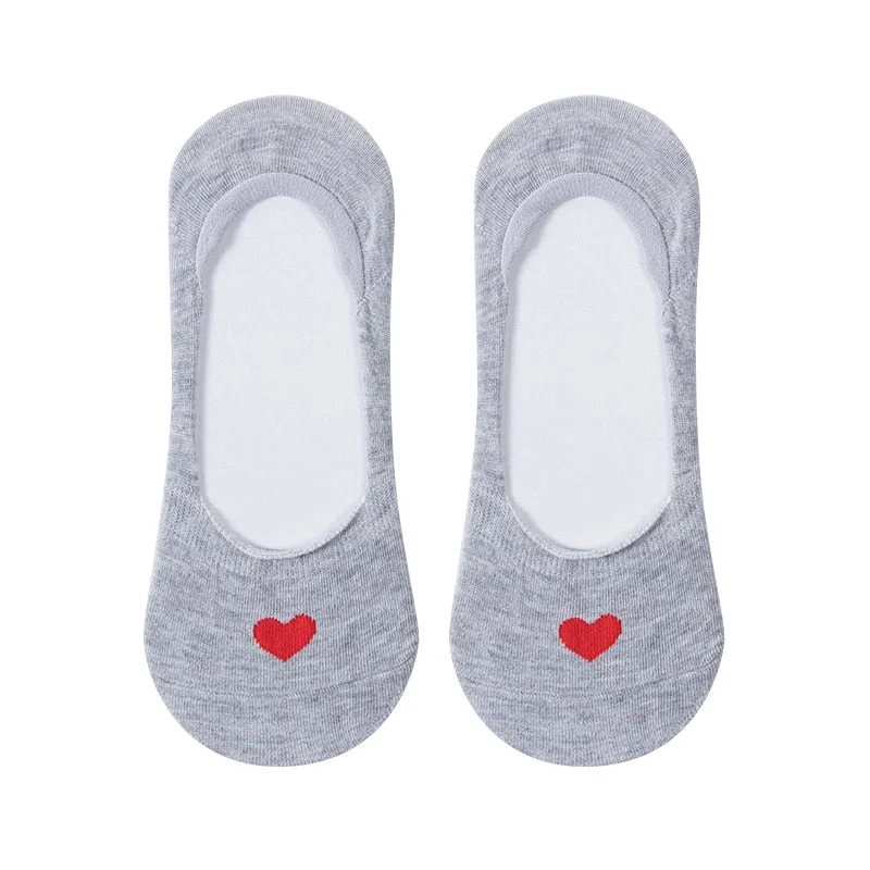 1 Pair Ankle Socks Women Cotton No Show Non-slip Short Boat Invisible Soft Heart Autumn Kawaii Indoor Sock Slippers