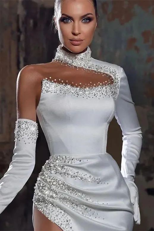 White Lace Halter Mermaid Long Prom Dress main image 1