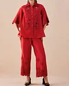 Red Poppy Applique Shirt And Pants Two-Piece Set