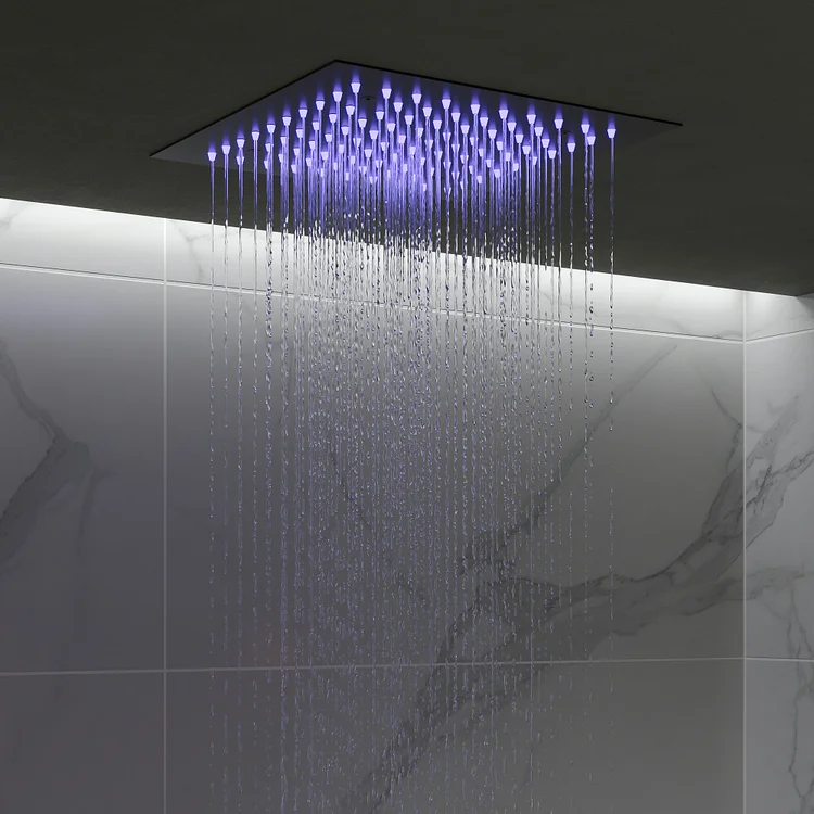 M6378BLI 12 in. Luxury LED Thermostatic Shower System, Ceiling Mounted Rainfall Faucet with 6 Body Jets and Handheld Sprayer