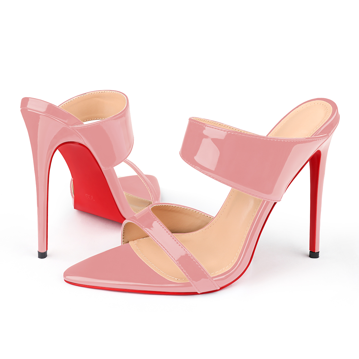 120mm Women's Sandals Pointed Toe Mules Heels Slip on Red Bottom Stilettos Irregular Strap Sandals -MERUMOTE