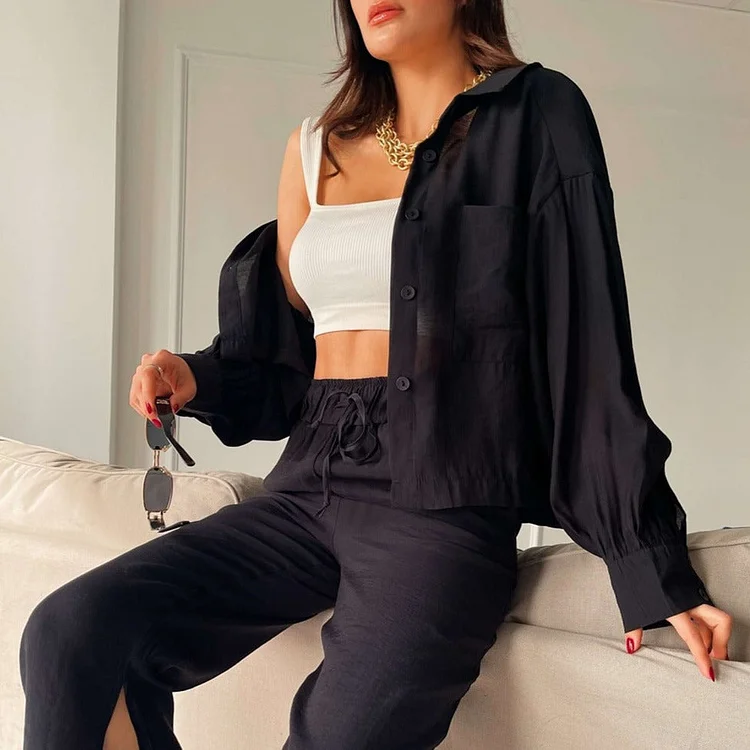 Fashion Casual  Solid Color Shirt and Pants
