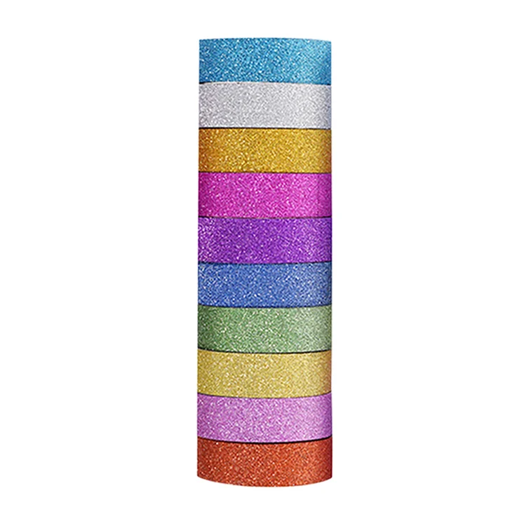 10pcs 3m*1.5cm Pure Color Printing Washi Tape Glitter Luminous Stickers