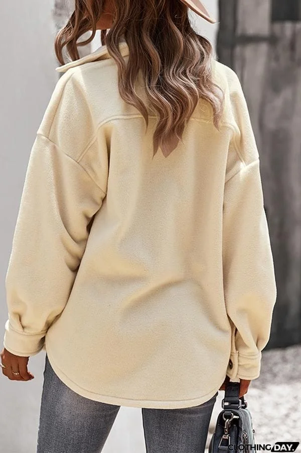 Solid Color Lapel Fleece Jacket