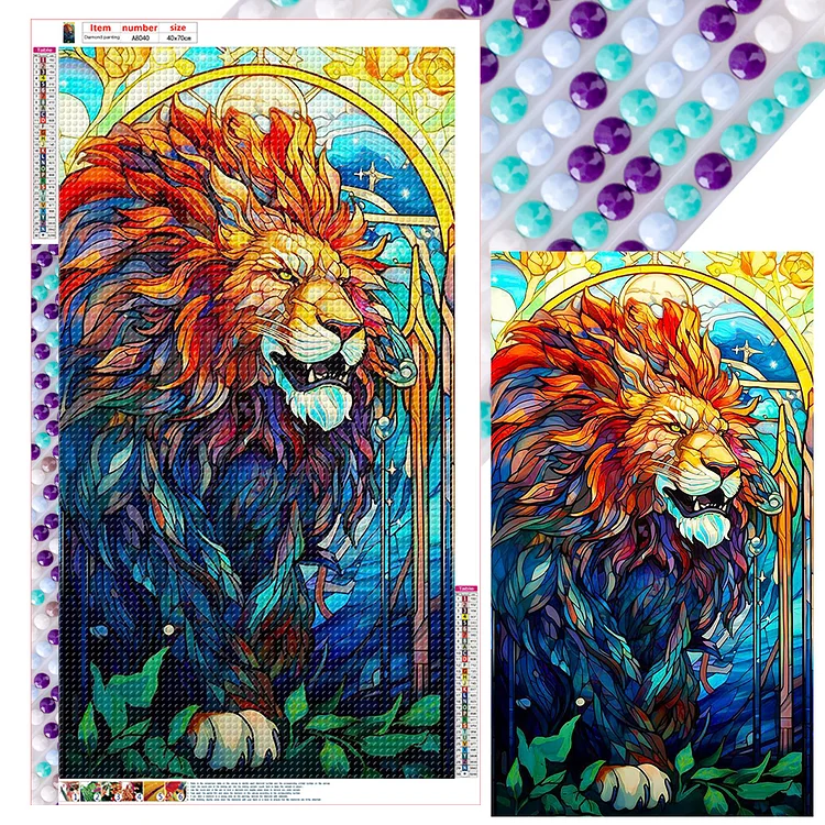 Full Round Diamond Painting - Glass Art - Lion And Tiger 40*70CM