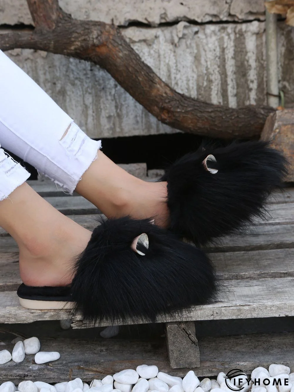 Cute Cat Ears Mohair Warm Fleece Indoor Slippers | IFYHOME