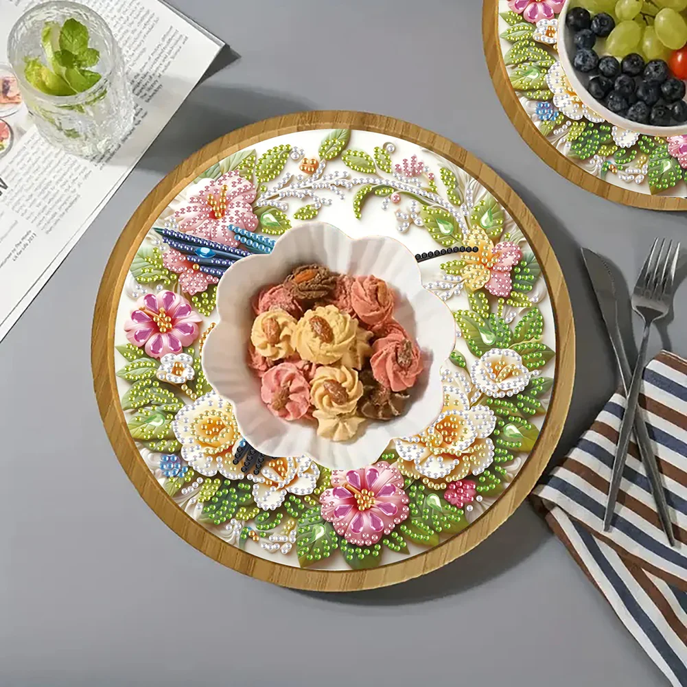 DIY Diamond Painting Kit Round Wooden Tray Diamond Painting Tray for Home (Bird)