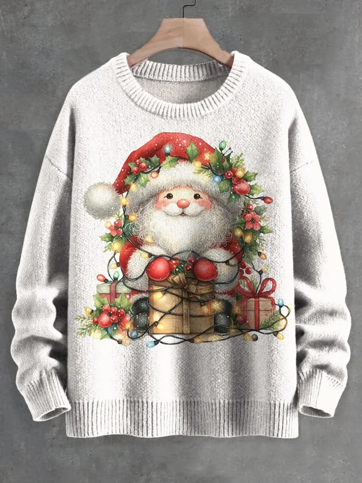 Men's Cute Santa Claus Print Knit Sweatshirt