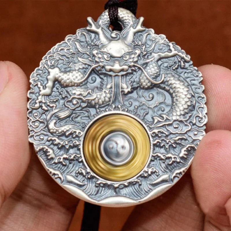 Dragon Yin Yang 999 Sterling Silver Rotatable Luck Necklace Pendant
