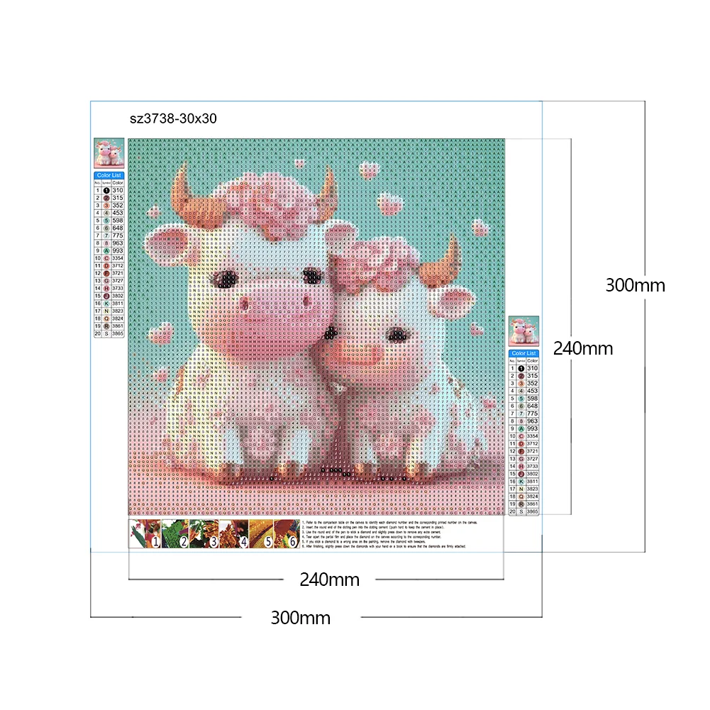 Full Round Diamond Painting 30*30cm - Cartoon Cow