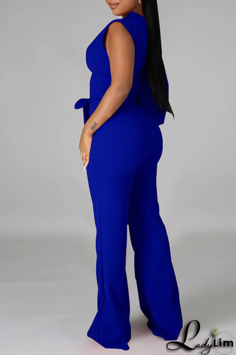 Black Fashion Casual Solid Patchwork Asymmetrical Asymmetrical Collar Straight Jumpsuits