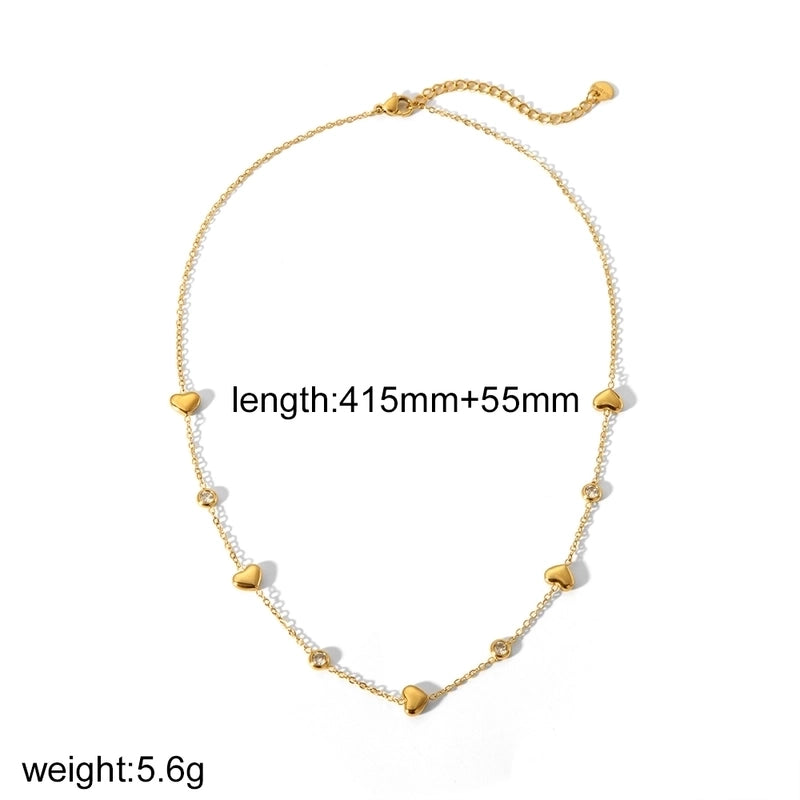 IG Style Heart Shape 304 Stainless Steel Zircon 18K Gold Plated Plating Inlay Bracelets Necklace