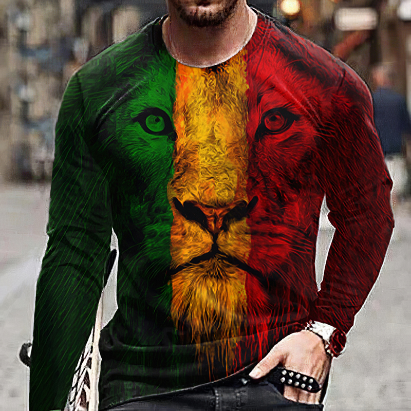 Contrast Lion Print Long Sleeves T-Shirt wearshes