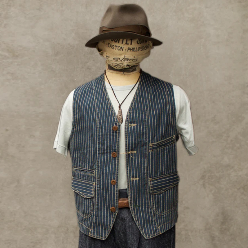 Men's Vintage Striped Denim Single Breasted Vest