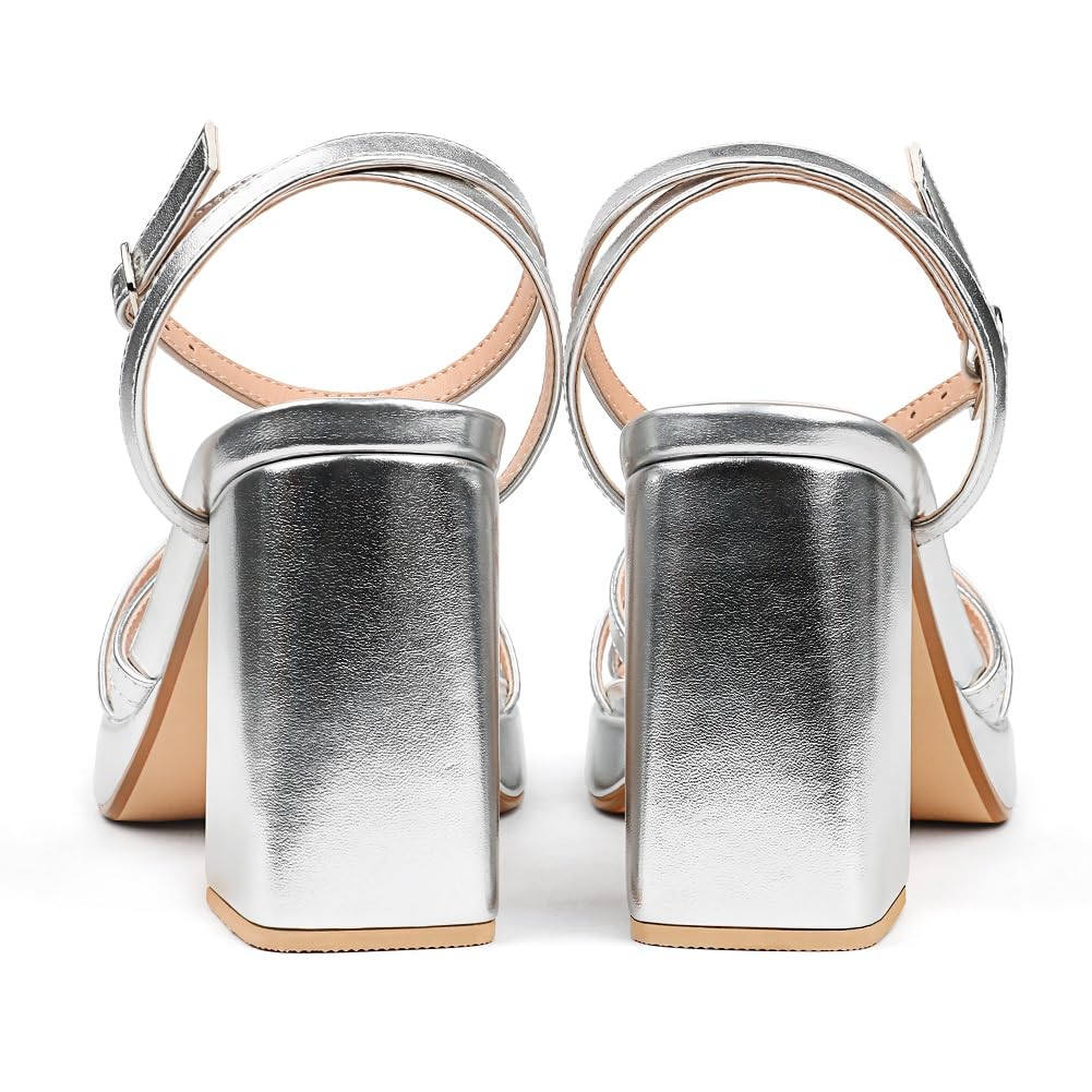 90mm Women's Platform Chunky Heels Ankle Strap Block Heeled Sandals Party Wedding Shoes Square Open Toe Sandals-MERUMOTE