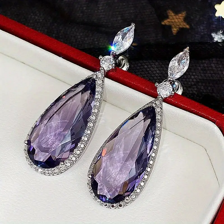 Unique Purple Cubic Zirconia Earrings