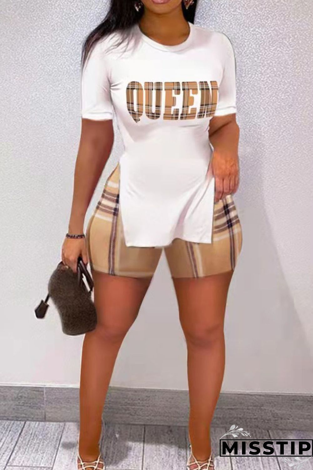 Red Casual Print Patchwork Slit O Neck Short Sleeve Two Pieces