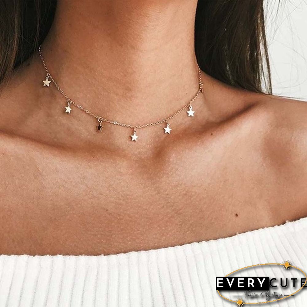 New Simple Women Chocker Gold Chain Star Choker Necklace Jewelry Gifts