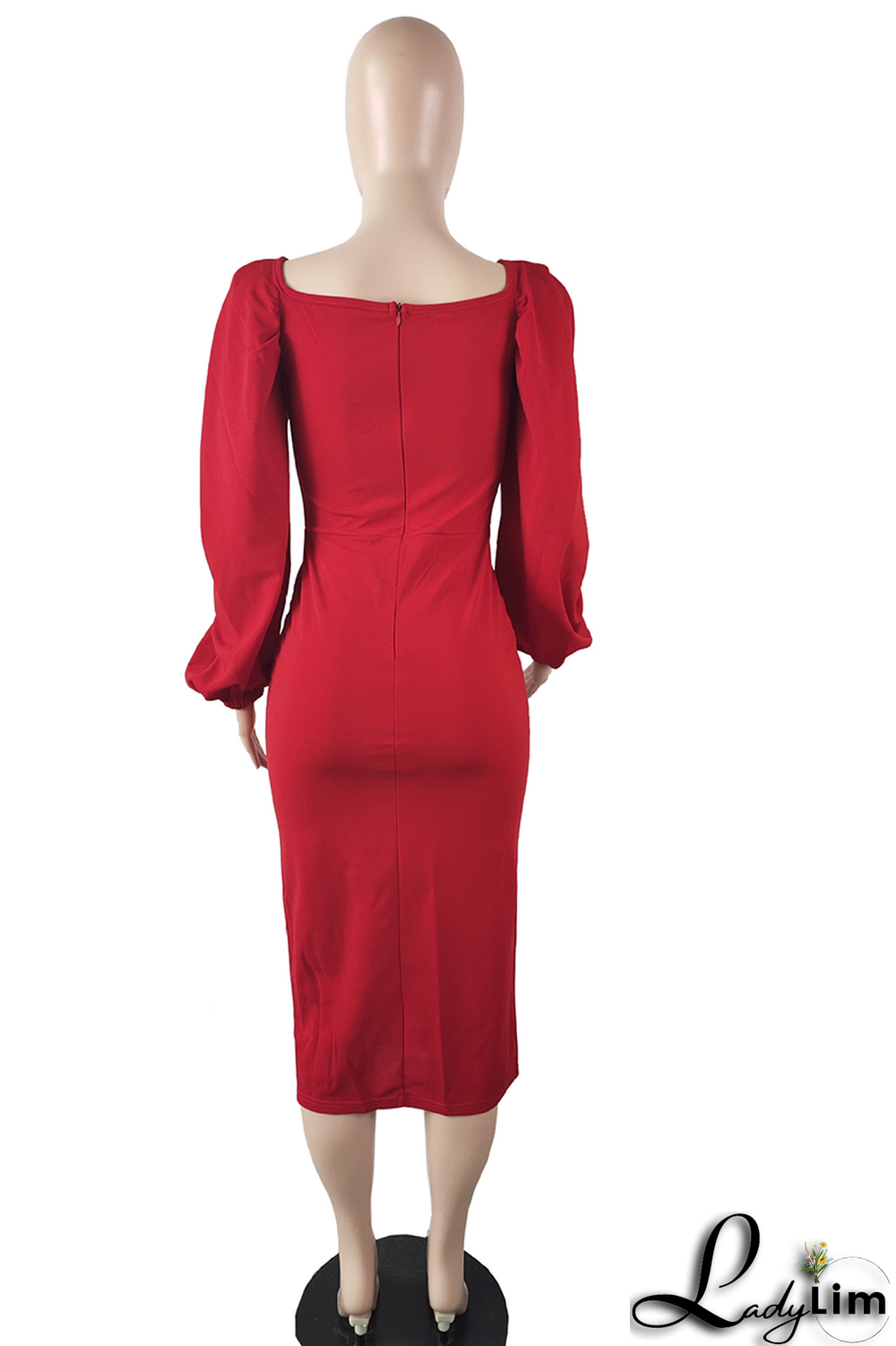 Sky Blue Fashion Solid High Opening Square Collar Pencil Skirt Dresses