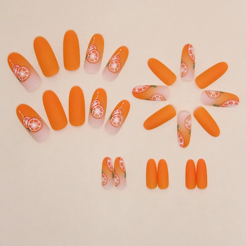 Churchf Churchf Autumn Story Orange Ins Wind Versatile Frosted Fake Nails Finished Slender Show White Beauty Nail Piece